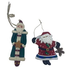 Mid West Cynthia Madrid Dough Looking Santa Claus Ornaments Lot Of 2 Folk Art